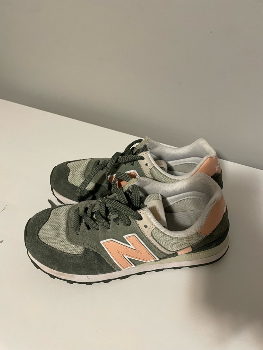 New Balance Olive Green and Pink Sneakers